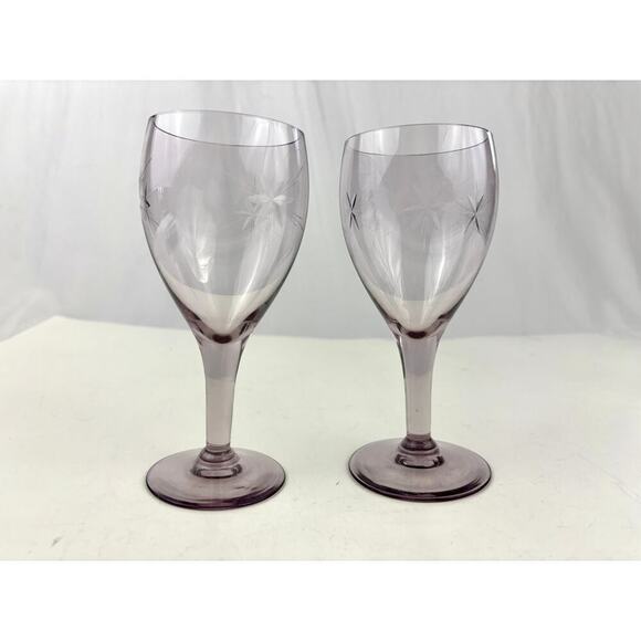 VTG Clear Purple Mid Century Barware Starburst Wine Glasses Set of 2 1970s - Picture 13 of 16